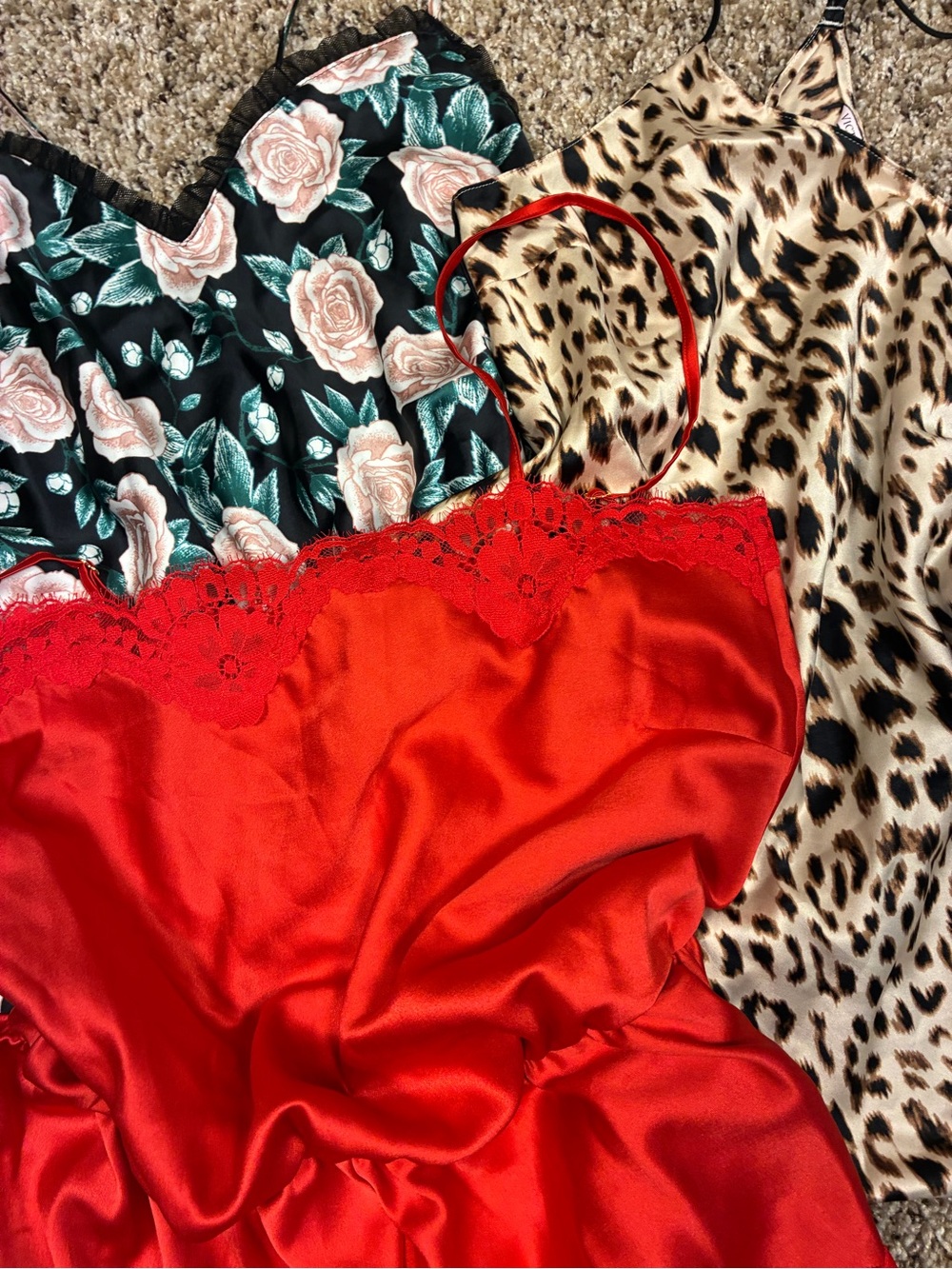 Victoria Secret 3 Piece Bundle Satin Teddy Romper 2 Satin Camisoles - Picture 4 of 14